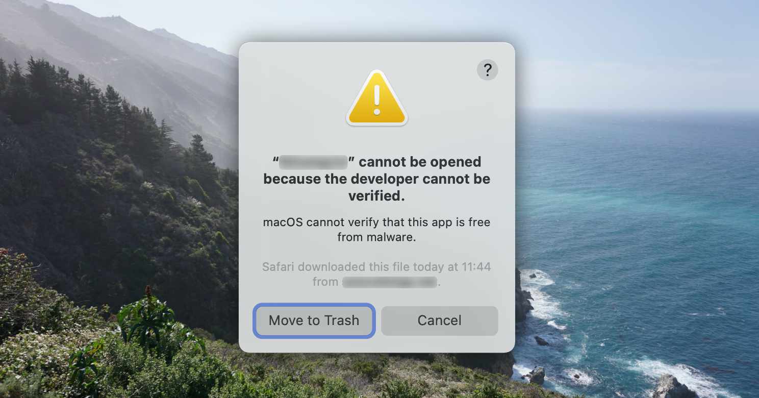 macOS Application Not Notarized error dialog